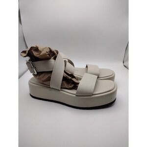 Zara Womens Off White Strappy Platform Sandals Chunky Flatform Square Toe 8.5
